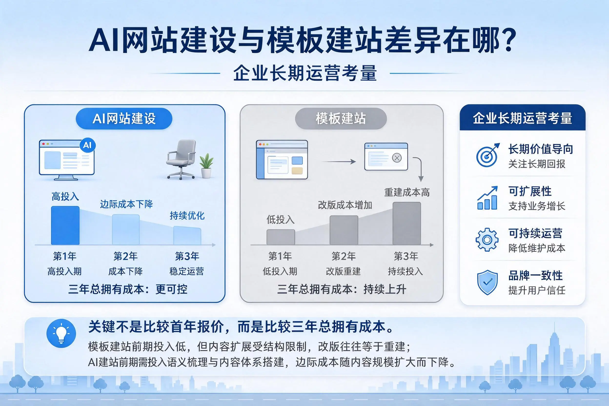 AI网站建设与模板建站差异在哪？衡水企业长期运营考量